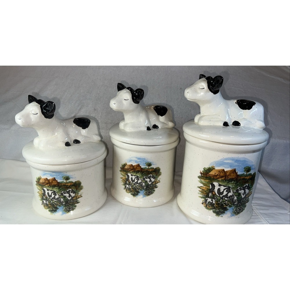 Three Vintage Cow Canisters Cookie Jars Granny Cottage Coreβ Farmhouse